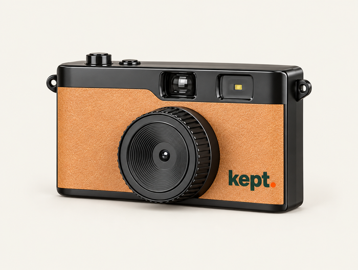 Woman holding the kept. camera