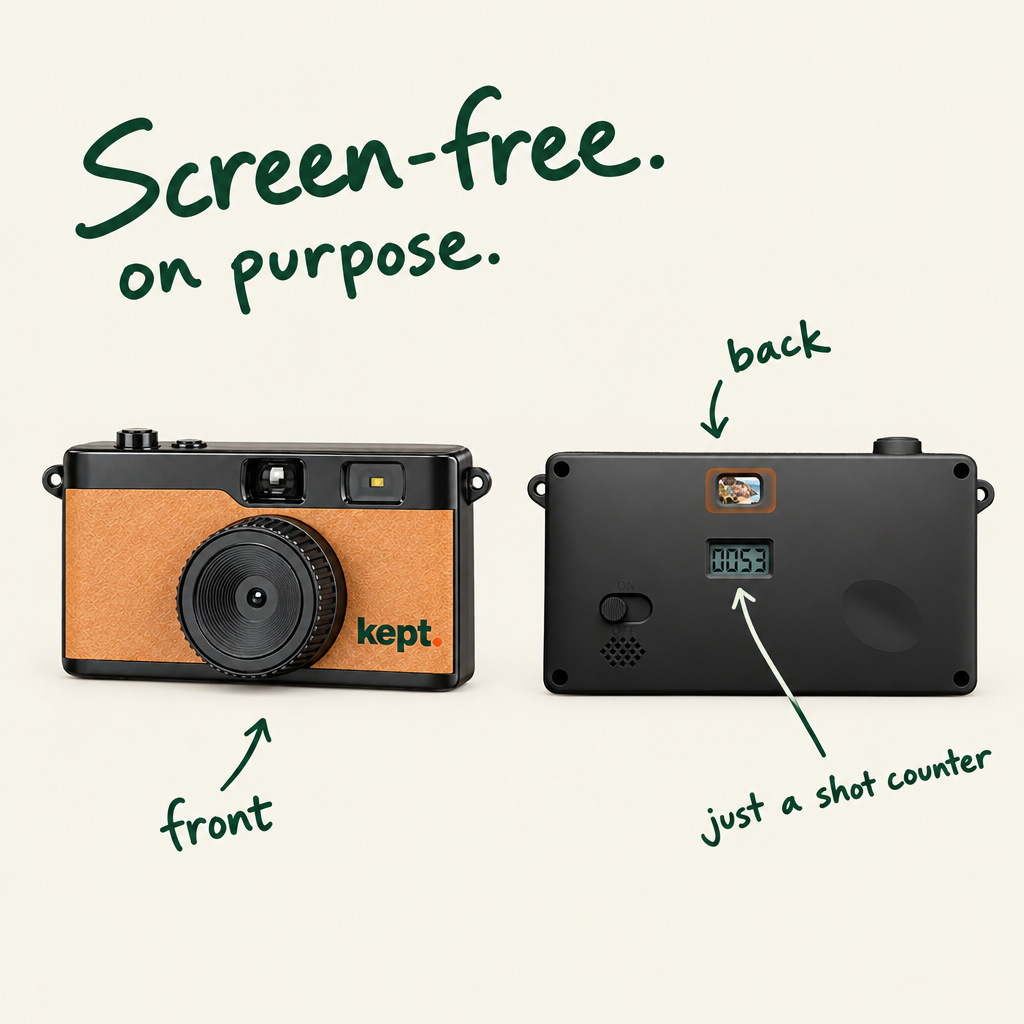 Screen-free on purpose: front and back
