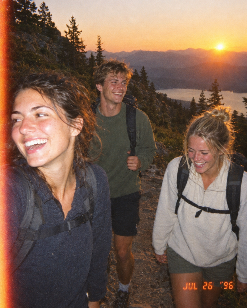 Friends hiking at golden hour